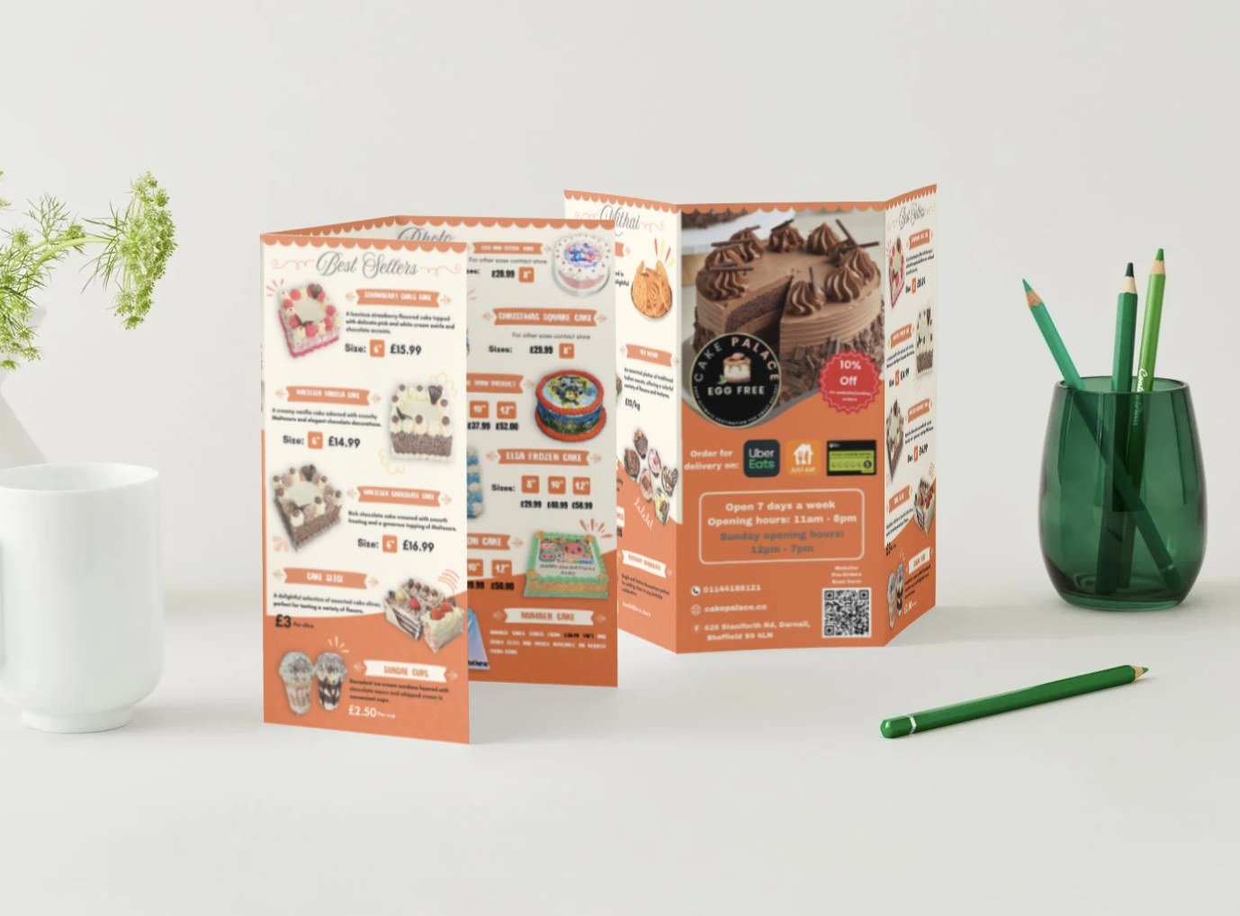 Cake Palace menu — flat lay
